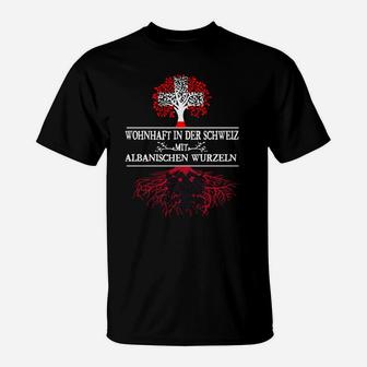 Schweiz-Albanien Wurzel T-Shirt in Schwarz-Rot, Ideal für Doppelnationalität - Seseable