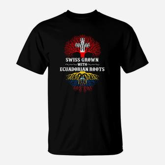 Schweizer Ecuadorianische Wurzeln T-Shirt, Schwarz mit Design - Seseable