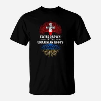 Schweizerisch-Ukrainisches Wurzeln T-Shirt, Baum-Design für Ukrainer in Schweiz - Seseable