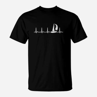 Segelboot-Herzschlag Herren T-Shirt Schwarz, Maritimes Design Tee - Seseable