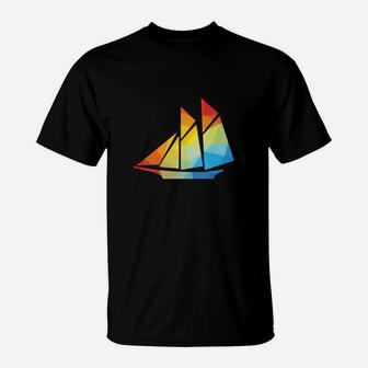 Silhouette Segelschiff Boot Bunt Geschenk T-Shirt - Seseable