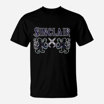 Sinclair Scottish Clan Kilt Lion Family Name Tartan T-Shirt - Seseable