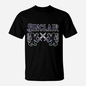 Sinclair Scottish Clan Kilt Lion Family Name Tartan T-Shirt - Seseable
