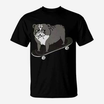 Skateboarding English Bulldog Funny T-Shirt - Seseable