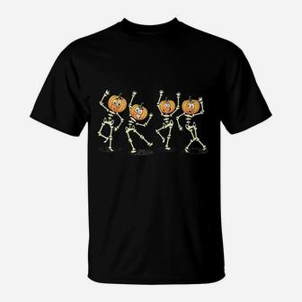 Skeleton Dance Jack O Lantern Pumpkin Face Halloween T-Shirt - Seseable