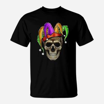 Skull Mardi Gras Jester Carnival Louisiana Cajun T-Shirt - Seseable