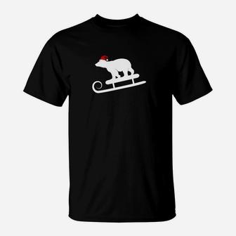 Sledding Polar Bear With Santa Hat Christmas Holiday T-Shirt - Seseable