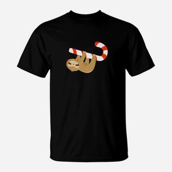 Sloth Christmas For Kids Candycane Christmas Sloth T-Shirt - Seseable