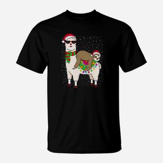 Sloth Riding Llama Christmas Cute Sloth Xmas Gift T-Shirt - Seseable