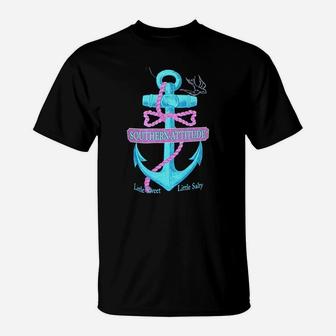 Southern Attitude Salty Anchor Navy Blue T-Shirt - Seseable