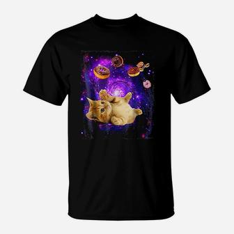Space Cat Doughnut Super Flying Kitty Galaxy T-Shirt - Seseable
