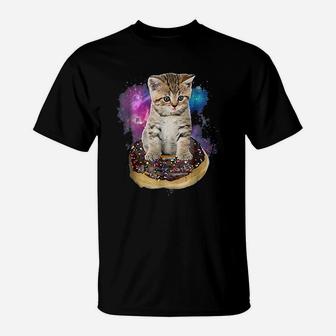 Space Donut Cat Flying Kitty Galaxy T-Shirt - Seseable