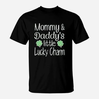 St Patricks Day Clothes Clover Tattoo Mommy And Daddys Lucky Charm T-Shirt - Seseable