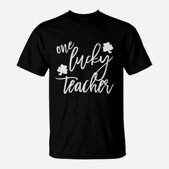 St Patricks Day Gift For Kindergarten Prek One Lucky Teacher T-Shirt - Seseable