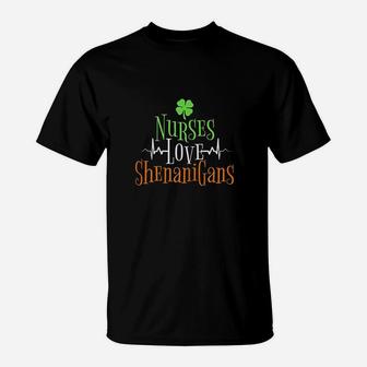 St Patricks Day Nurse Love Shenanigans Funny T-Shirt - Seseable