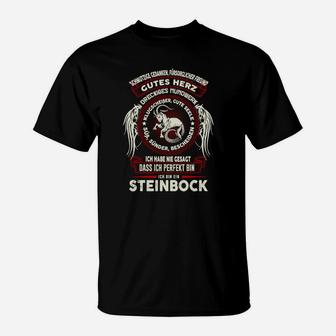 Sternzeichen Steinbock T-Shirt Schwarz, Cooles Herz & Böser Charakter Design - Seseable