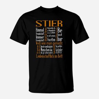 Stier Sternzeichen Wortwolke T-Shirt, Design für Leidenschaft & Stärke - Seseable