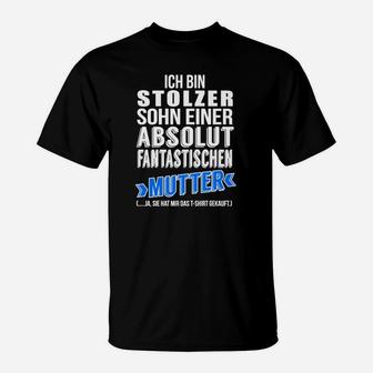 Stolzer Sohn Fantastische Mutter T-Shirt, Schwarzes Tee mit Spruch - Seseable