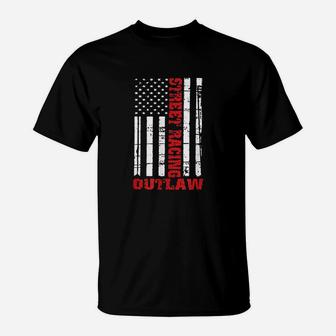 Street Racing Outlaw Flag American Drag Racing T-Shirt - Seseable