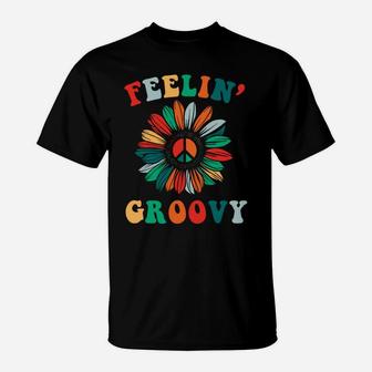 Sunflower Feelin Groovy Hippie Love Peace Sign T-Shirt - Seseable