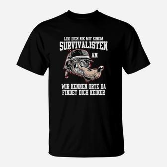 Survivalisten T-Shirt Schwarz, Motiv mit Überlebensspruch - Seseable