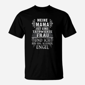 Tätowierte Mama Schwarzes T-Shirt, Kleiner Engel Design für Kinder - Seseable