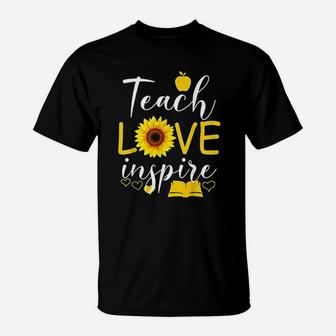 Teach Love Inspire Sunflower Teacher Funny Gift T-Shirt - Seseable