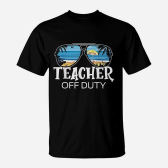Teacher Off Duty Sunglasses Palm Tree Beach Sunset T-Shirt - Seseable