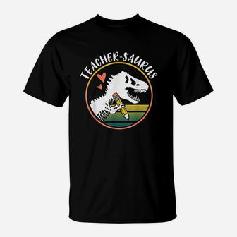Teacher Saurus Funny Dinosaur Teacher Design Trex Design T-Shirt - Seseable