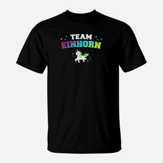 Team Einhorn Schwarz T-Shirt, Buntes Einhorn-Motiv - Seseable
