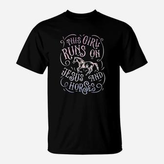 This Girl Runs On And Horses Horse Riding Equestrian T-Shirt - Seseable