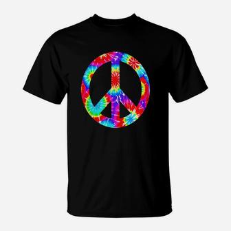 Tie Dye Flower Peace Sign T Shirt Hippy 60s 70s Costume T-Shirt - Seseable
