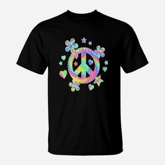 Tie Dye Peace Sign Cute Love Colorful Tye Dye Hippie Flowers T-Shirt - Seseable