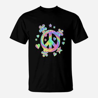 Tie Dye Peace Sign Cute Love Colorful Tye Dye Hippie Flowers T-Shirt - Seseable