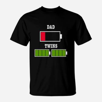 Tired Dad Low Battery Twin Father Fathers Day Xmas Gift T-Shirt - Seseable
