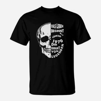 Totenkopf T-Shirt Herren, Jahrgang 1970 Leben beginnt mit Fünfzig - Seseable