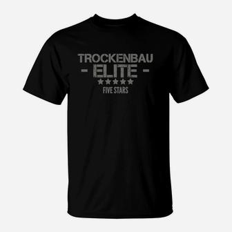 Trockenbau Elite Five Stars Schwarzes T-Shirt, Handwerker Kleidung - Seseable