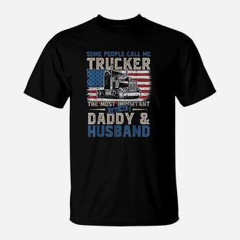 Truck Driver Gift Trucker Daddy Husband Us Flag T-Shirt - Seseable