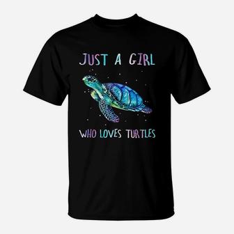 Turtle Watercolor Sea Ocean Just A Girl Who Loves Turtles T-Shirt - Seseable