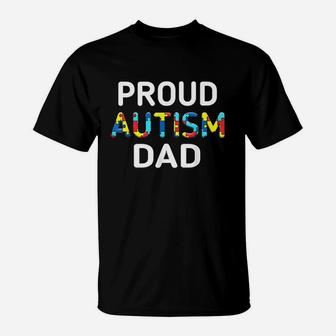 Unique Proud Dad Colored Puzzle Pieces Awareness T-Shirt - Seseable