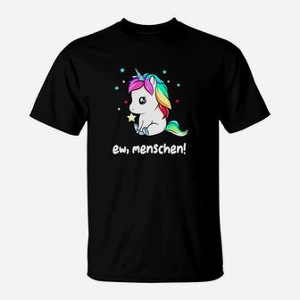 Unisex T-Shirt Einhorn & Ew, Menschen! Spruch, Schwarz - Seseable