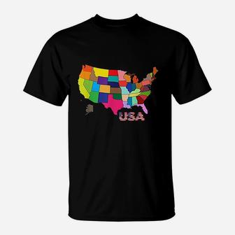 United States Map All The States Colorful Usa T-Shirt - Seseable