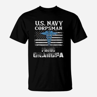 Us Navy Corpsman Proud Grandpa Awesom T-Shirt - Seseable