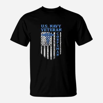 Us Navy Corpsman Veteran Usa Flag Vintage T-Shirt - Seseable