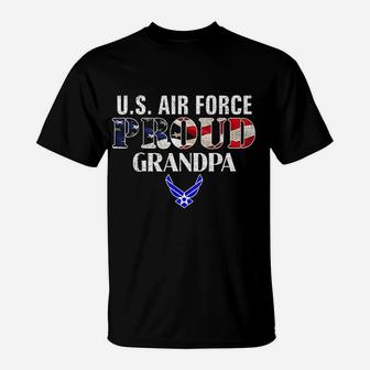 Us Proud Air Force Grandpa With American Flag Gift T-Shirt - Seseable