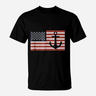 Usa American Flag Nautical Blue Anchor Patriotic T-Shirt - Seseable