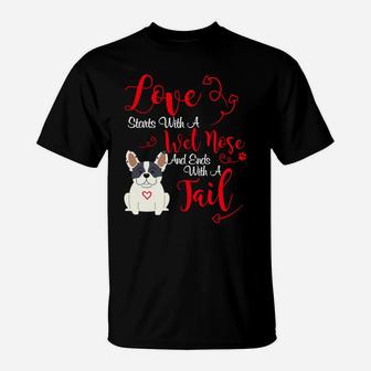 Valentines Day Love My Dog French Bulldog Frenchie T-Shirt - Seseable