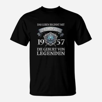 Vintage 1957 Geburtsjahr Legenden T-Shirt, Leben Beginnt mit 65 - Seseable