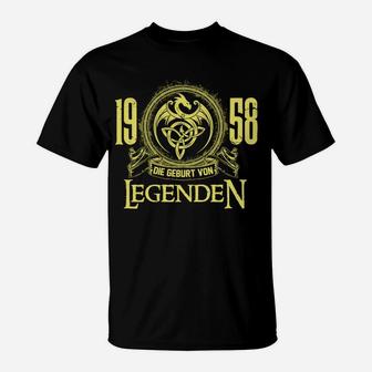 Vintage 1958 Legenden T-Shirt in Schwarz mit Goldenem Text - Seseable