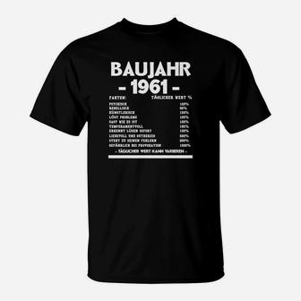 Vintage Baujahr 1961 T-Shirt mit Lustigen Geburtstagssprüchen - Seseable